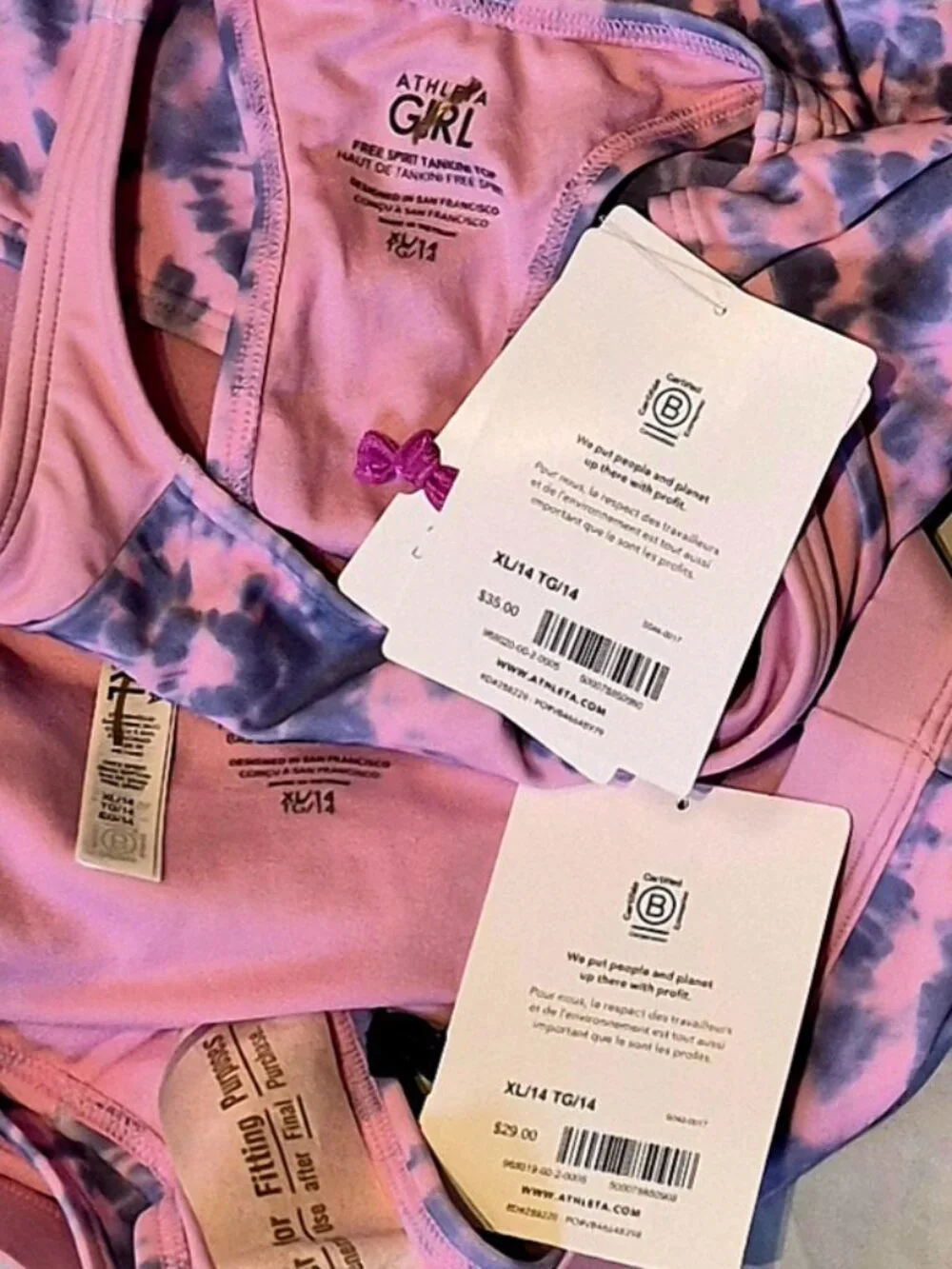 NWT Athleta Girl sz XL / 14 Pink/ Blue Tie Dye Free Spirit Tankini Top + Bottom